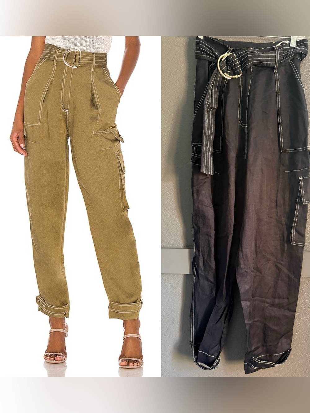 SHONA JOY • Marie cargo high rise pants - size 2 navy white contrast stiching